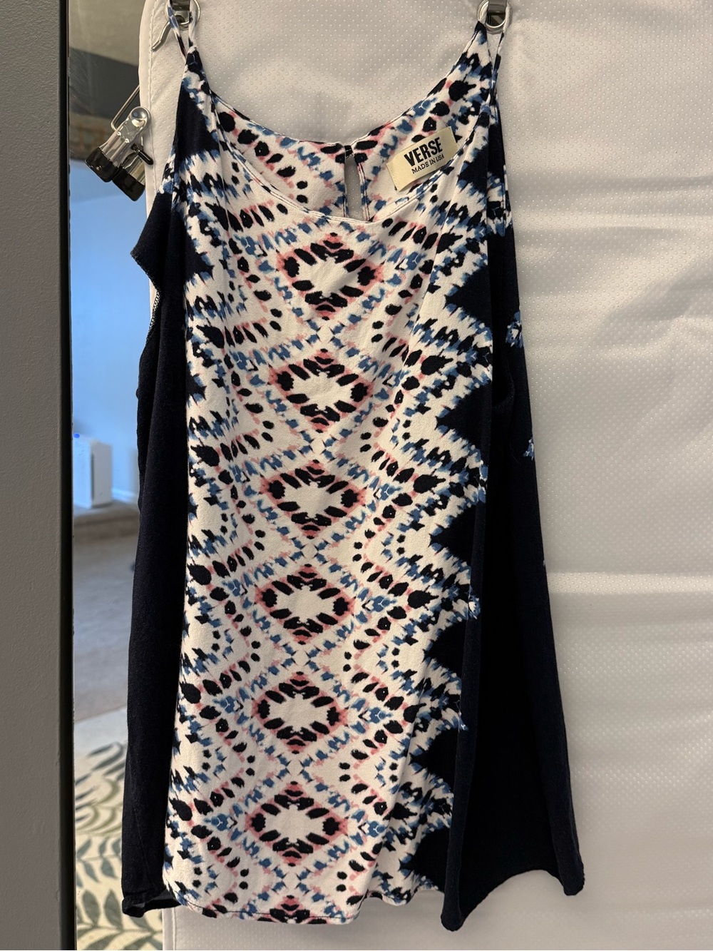 Verse Navy and White Printed Camisole with Pink Accents